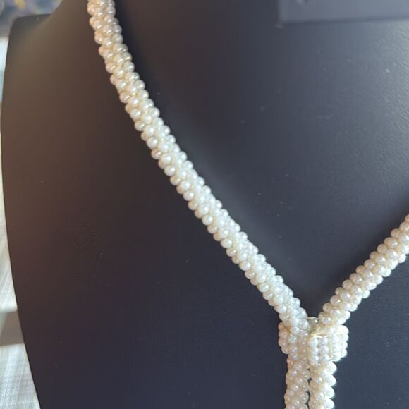 Vintage Faux White Seed Pearl Lariat Necklace & Paparazzi Earrings. - Picture 3 of 6